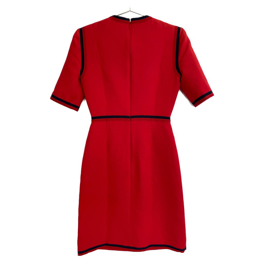 GUCCI 475850 Red Interlocking G Pearl Button Web Trim Dress dress 36 RedUsed