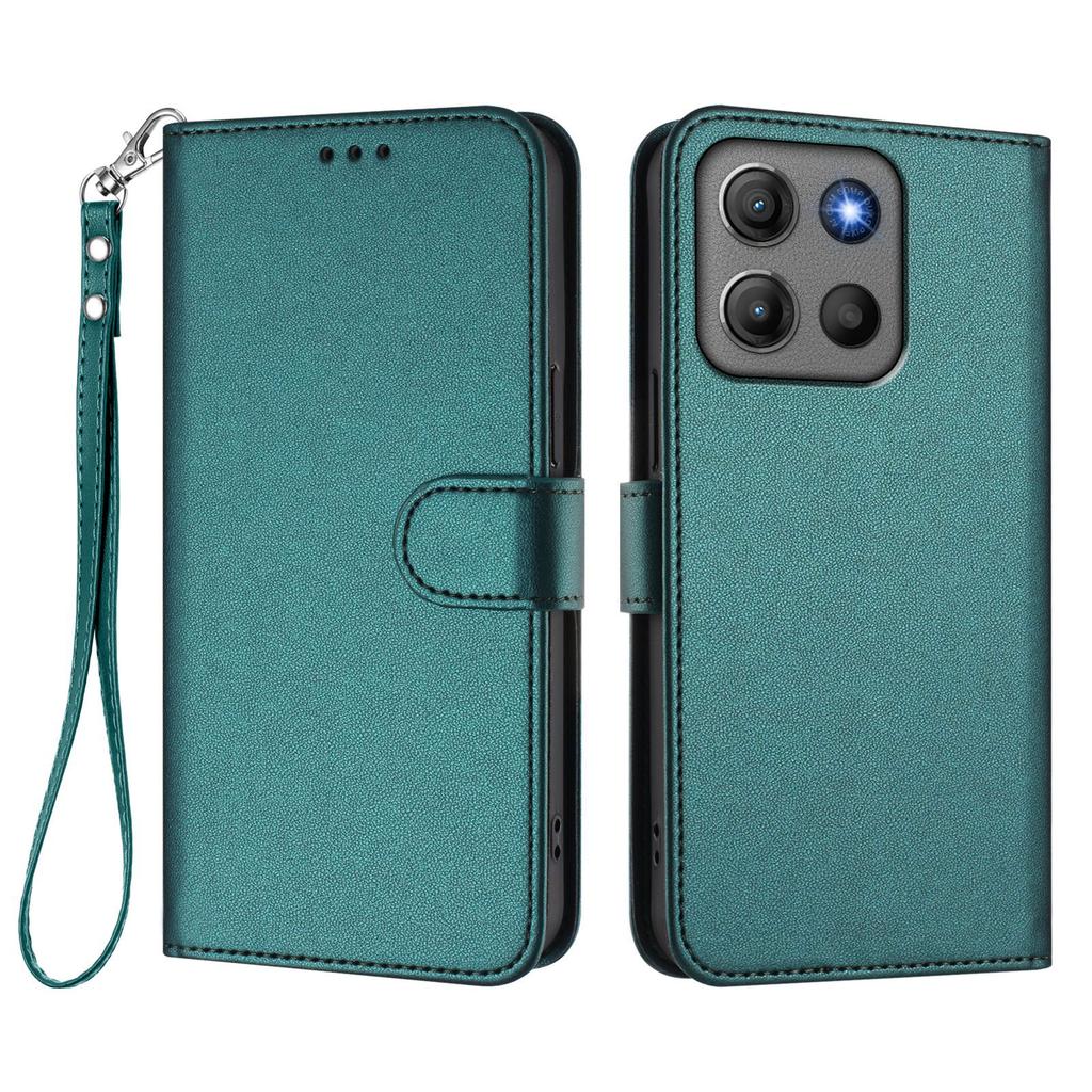 For Motorola Moto G15 Power 4G/Motorola Moto G15 4G Leather Case Wallet Stand Phone Cover with Wrist Strap
