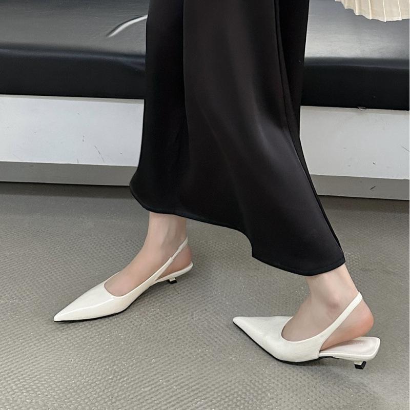 Spring 2025 New Pointed Thin Heel Buckle Bag Head Sandals Rear Air Middle Heel Fashion Women's Shoes