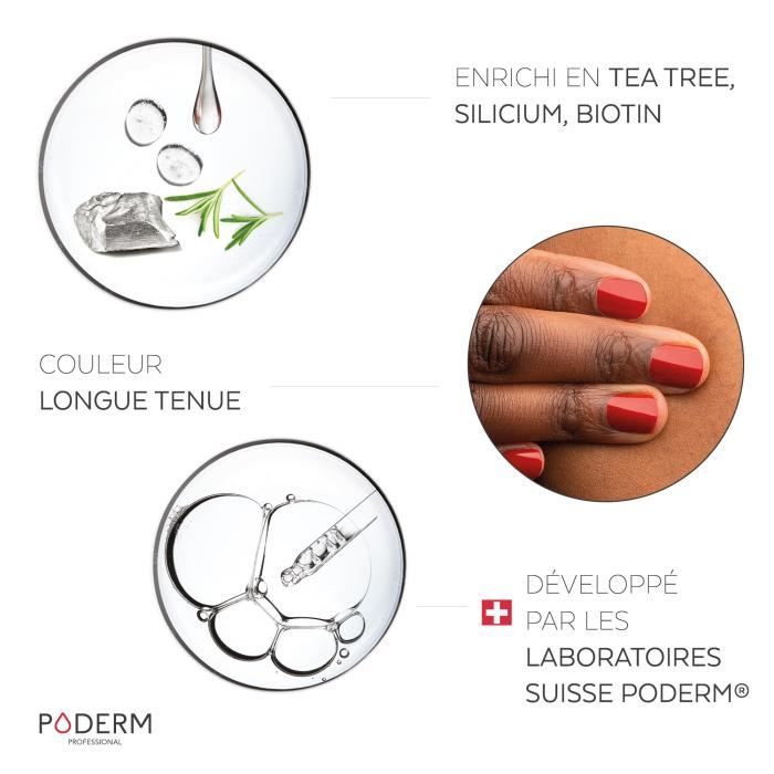 Vernis à ongles - PODERM - N°363 - Rouge Puissant - Enrichi en Tea Tree - 8ml - Swiss Made