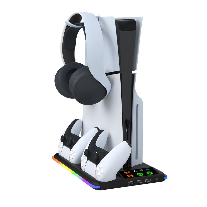PS5 Slim/Pro Cooling Fan Stand Headphone Holder Disc/Digital Edition Console Cooling Stand USB Charging Dock