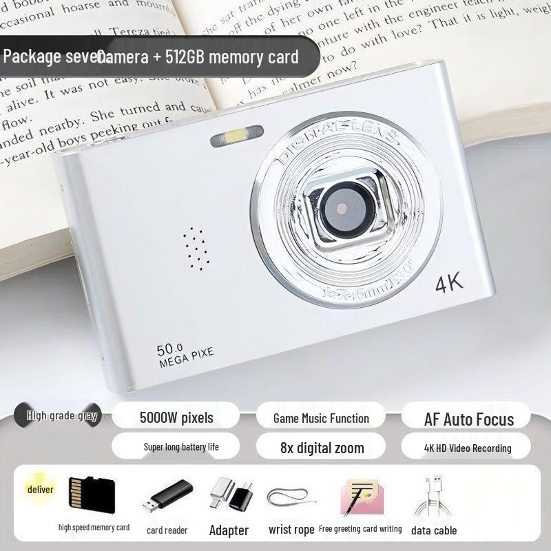 4K Digital Camera with Flip Screen for Selfies, 9600W HD High Pixel Quality
