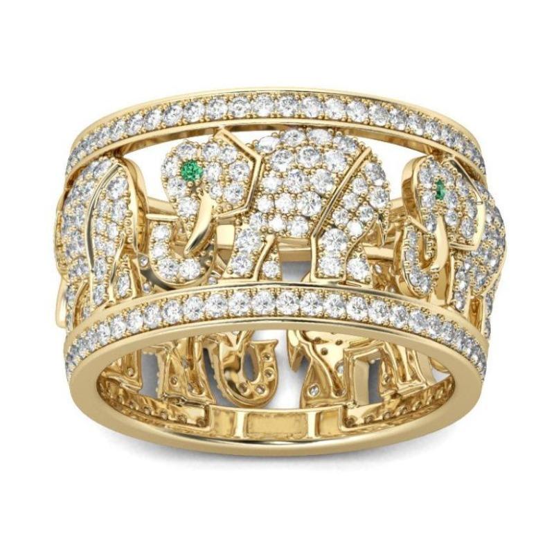 Jewelry, Golden Famous Style Full Diamond Elephant Ring Creative Popular Jewelry