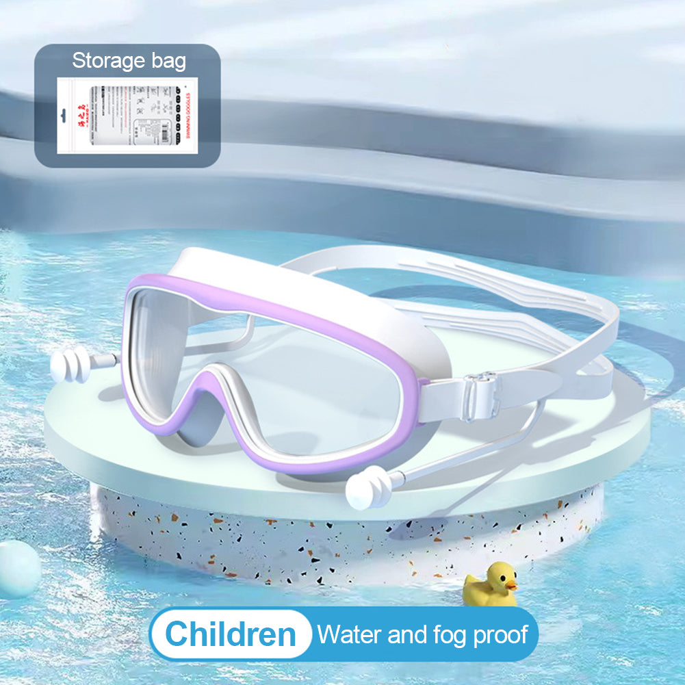 Large Frame Swimming Goggles with Earplugs for Kids High Quality Children's Antifog Swim Pool Glasses Waterproof HD Swim Eyewear