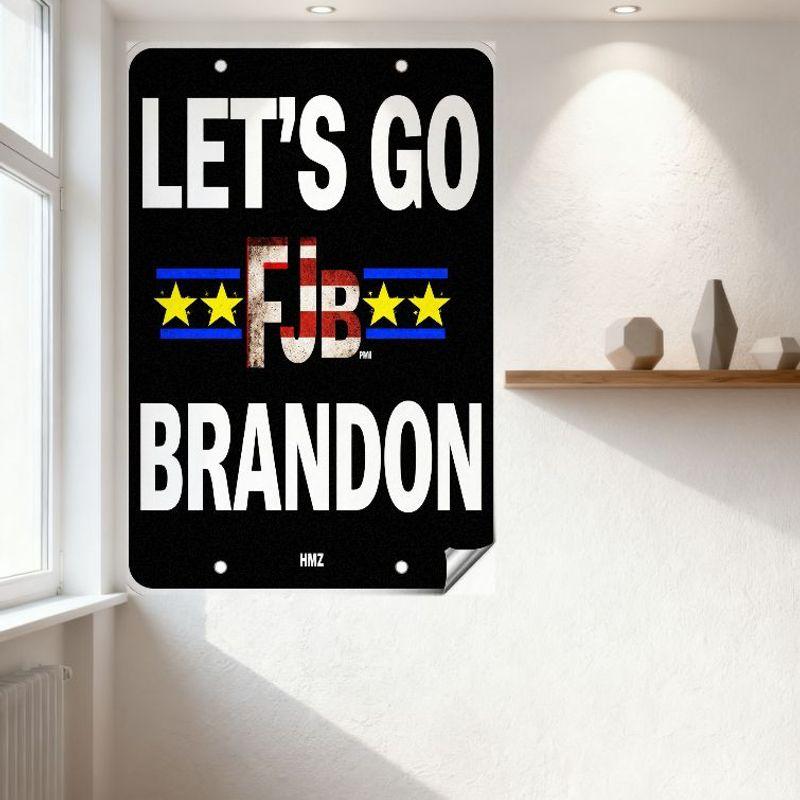 FJB PM Brandon Let's Go Metal Tin Sign Political Message Distressed Red White Blue Yellow Decorative Vintage Style for Home Bar