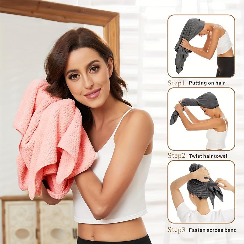 New Microfiber Hair Towel Extra Wrap Quick Dry Hair Towel Wrap With Elastic Band , Ultra Absorbent Soft Hair Towel Wrap Turban
