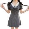 Lace French Hepburn Style Grey Premium Short Sleeve Dress Women's Summer Pear Shape Waist Skinny Polka Dot Short Skirt
