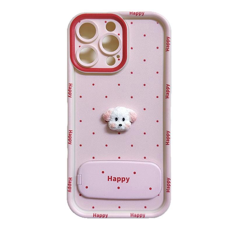 Adorable Pink Polka Dot Phone Case for Apple 17 Pro Max/15 Plus in Cute Puppy Design, Also Fits Blue iPhone 16