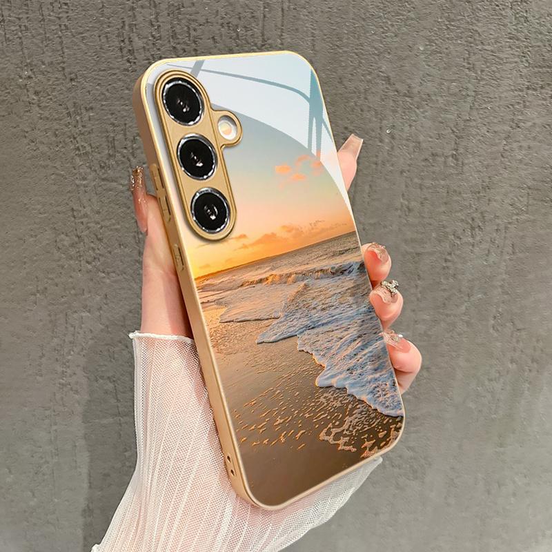Beautiful Sunset Seaside Scenery Pattern Glass Phone Case Suitable for Samsung Galaxy S26 S25 S24 S22 S21 S20 FE/Ultra/Plus