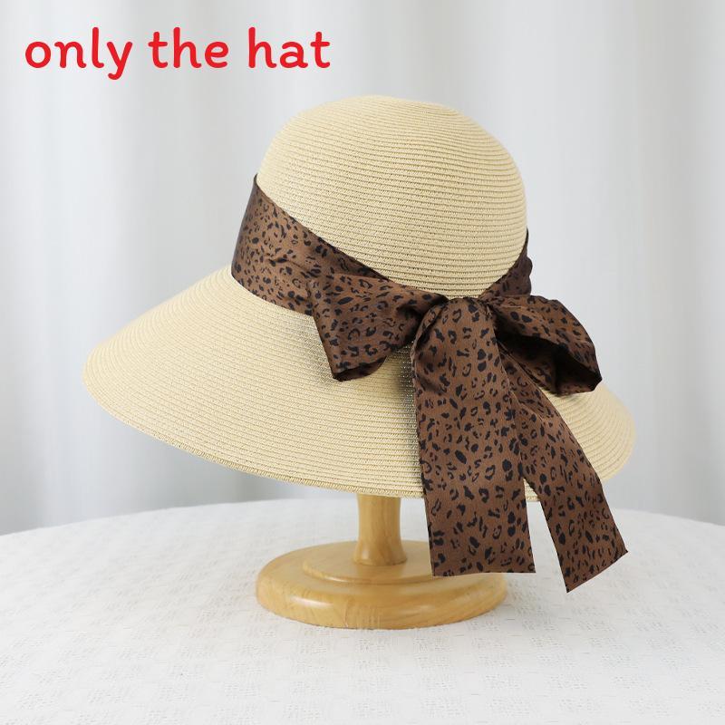 

Fashionable Outdoor Sun Hat For Women With Leopard Print Bow Decor For Beach And Resort