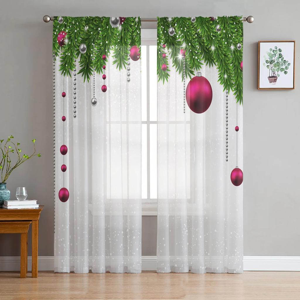 Merry Christmas Santa Claus Red Chiffon Sheer Curtains for Living Room Bedroom Decoration Window Voiles Tulle Curtain Drapes