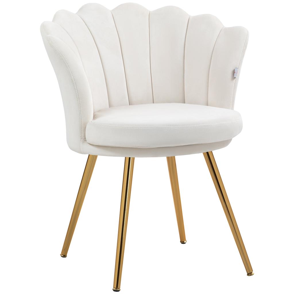 Shell Armchair Vanity Chair Velvet Armchair Living Room Chair With Golden Metal Legs Cream
