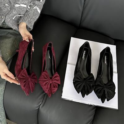 Kitten Heel Single Shoes Autumn New Niche Purple Bow Femininity Low Heel Pointed High Heels