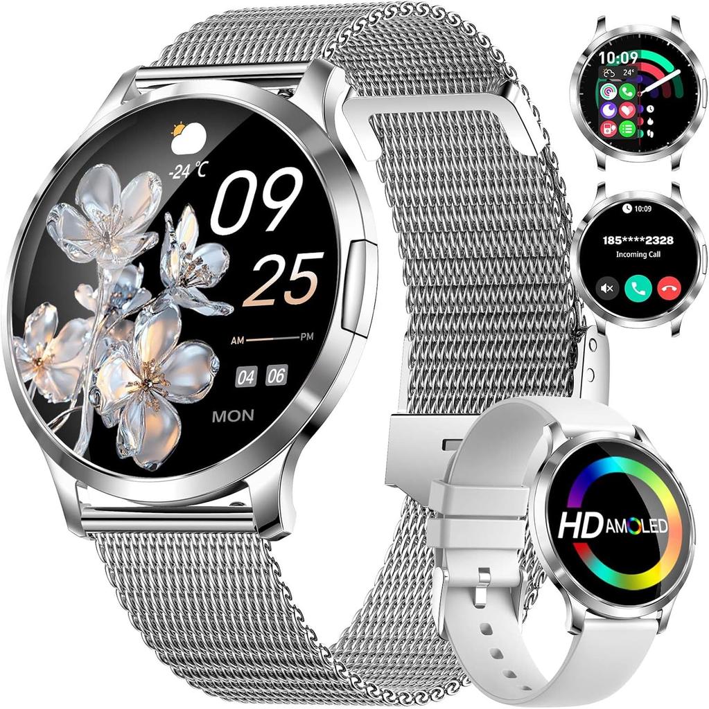 SACOSDING Women Fashion Smart Watch 1.32'' AMOLED Ultra-thin 3D Curved ScreenCustom Dial Bluetooth Call Waterproof Sport Ladiy Smart Watch