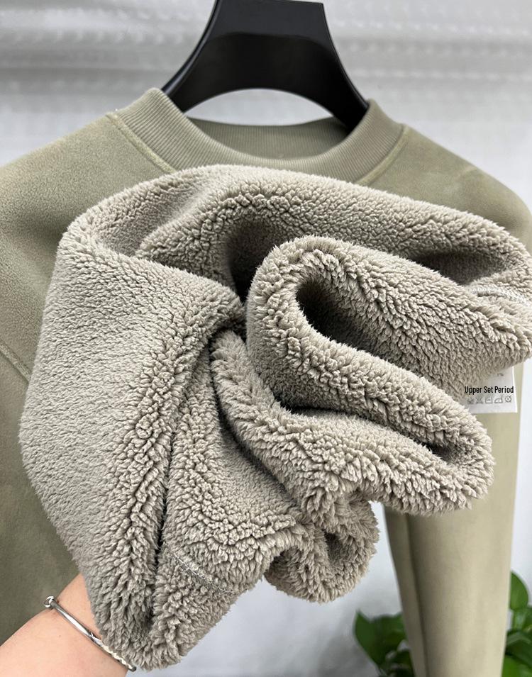 Men's High-End Velvet Hoodie: Round Neck, Warm Winter, Double-Sided Berber Fleece, Plus Velvet, Thick Base Layer Top