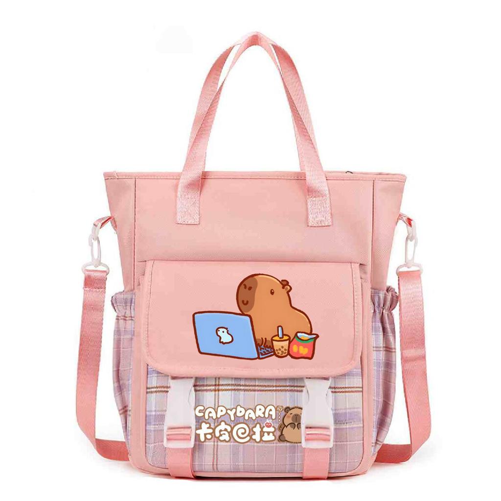 Crossbody bag, primary school, junior high school schoolbag, male and female students tutoring bag, cute kapibara large-capacity shoulder bag.