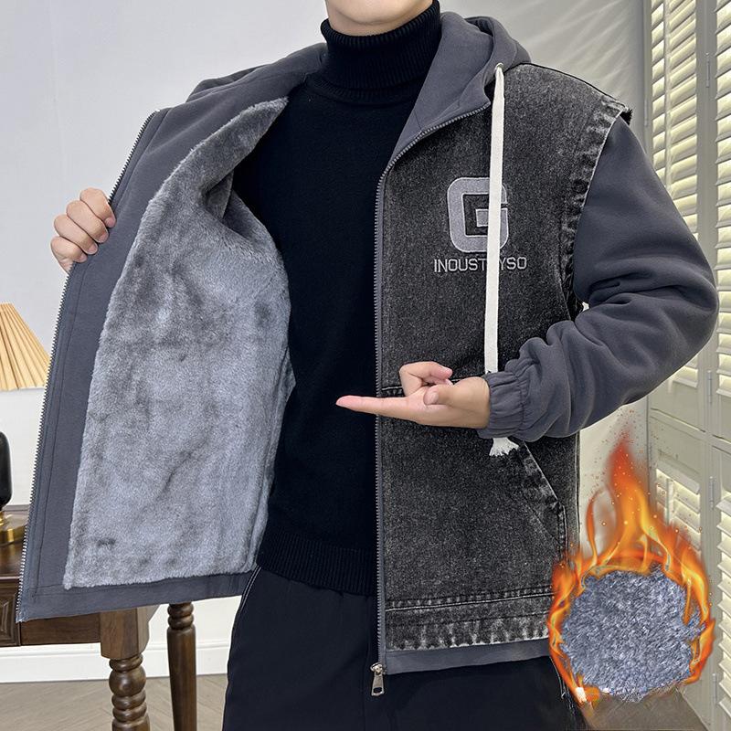 Spring and Autumn Casual Contrast Hooded Jacket Teen Trend Fake Two-piece Baseball Uniform