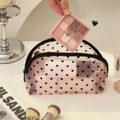 Heart Transparent Mesh Makeup Bag Black/Pink Lipstick Organizer Bags Women Cosmetic Storage Pouch