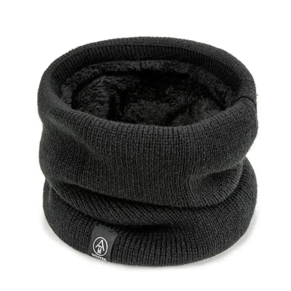 Unisex Solid Warm Winter Ring Scarf Women Men Plus Velvet Knitted Full Face Mask Snood Neck Scarves Bufanda Thick Muffler