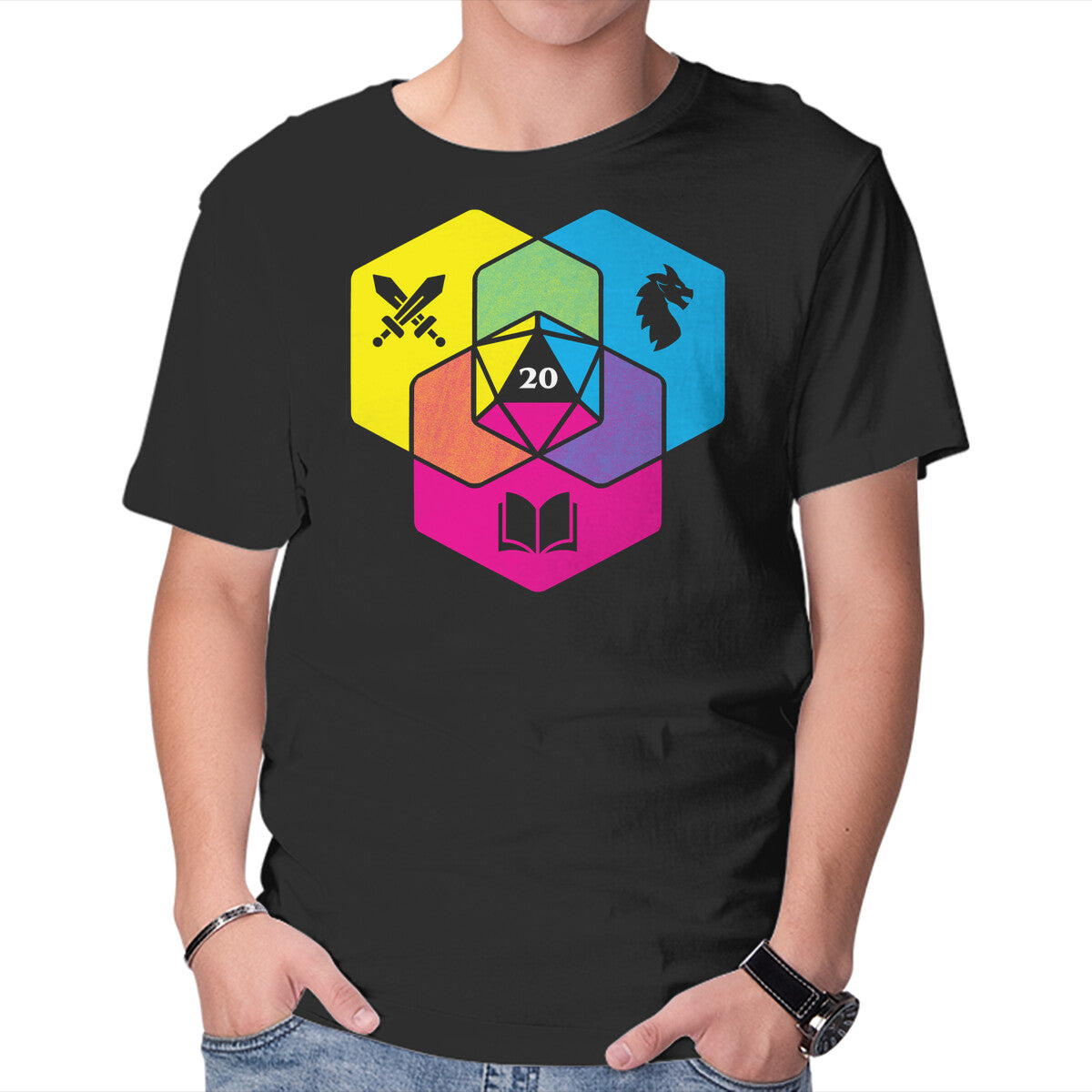 Unisex Crew Neck T-Shirt RPG CMYK Dice Venn Diagram Graphic Short Sleeve Casual Tee S