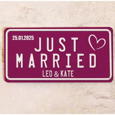 Just Married Metal Sign 15x30cm, Custom Bride Groom Name Date Wedding Gift