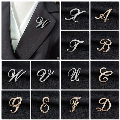 1PC Brooch Pin Love Gifts Memorial Jewelry Wedding Crystal Brooch 26 English Letters Fashion Clothing Accessories Brooches