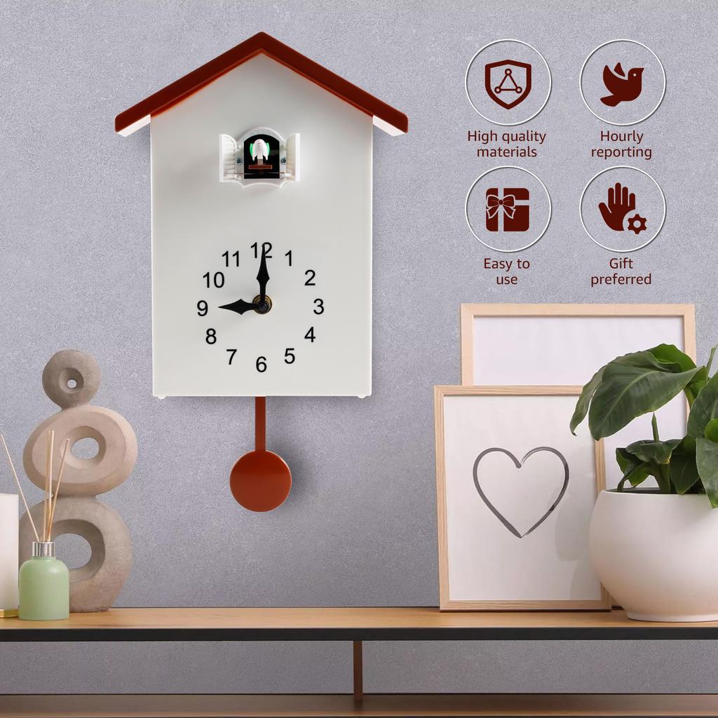 Cuckoo Clock - Plastic Hanging Bird Wall Clock with Bird Tweeting Sound Modern Home Living Room Minimalist Decoration Gift