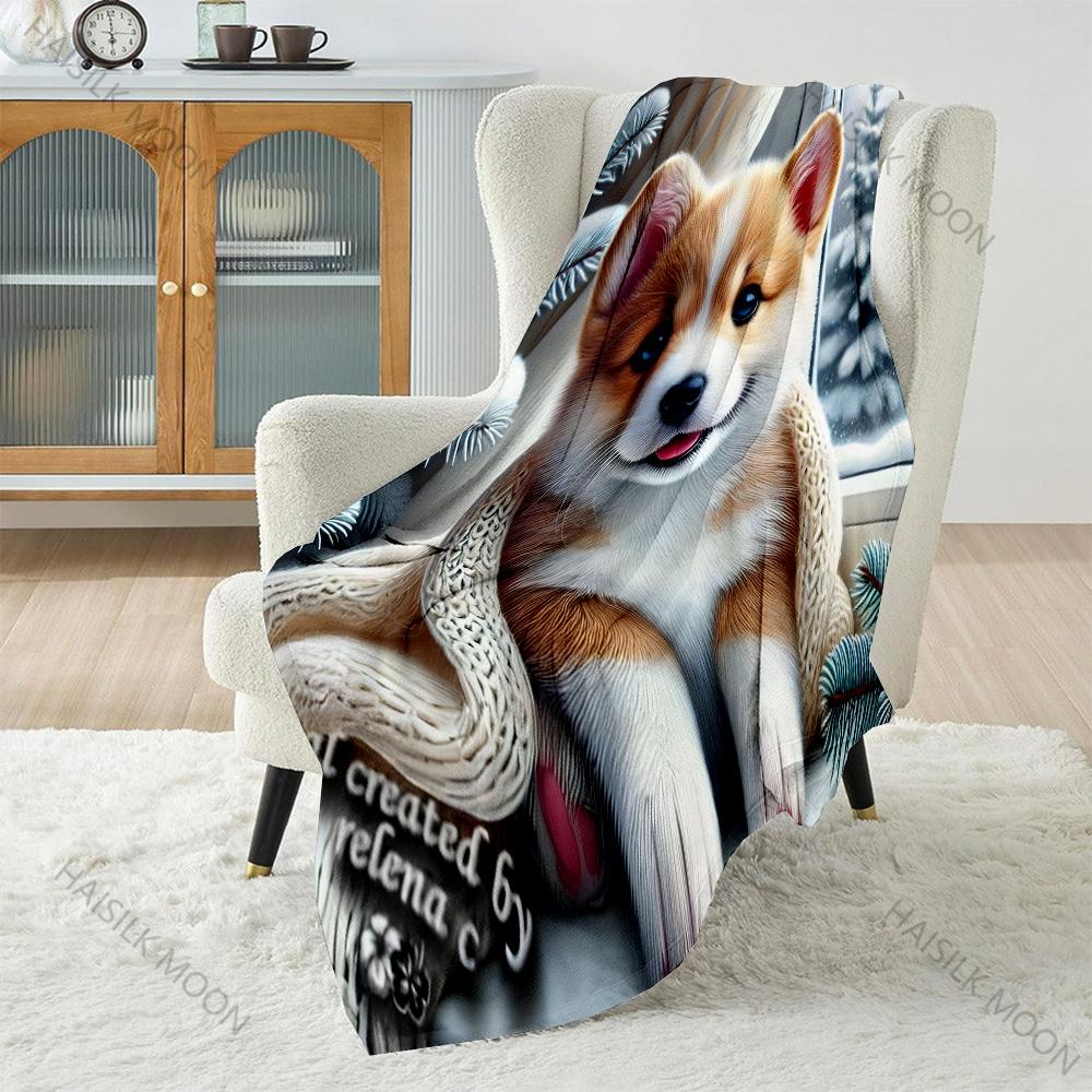 1PC Winter Puppy Print Blanket Warm Soft Fluffy Kids and Adults Sofa Bed Throw Blanket for Home Travel Camping Luxury Gifts