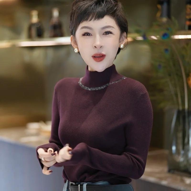 Korean Version of Commuting Simple Base Knit Sweater Top High-neck Ironing Sweater for Women with Slim Fit and Fashionable