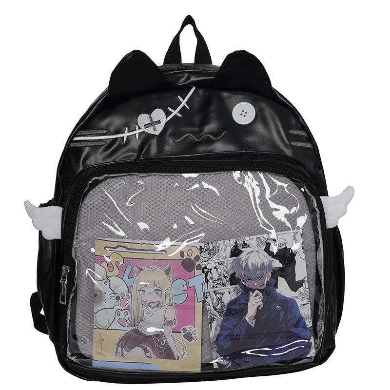 

2026 Transparent College Style Large Capacity Backpack High Beauty Student Backpack Cute Cat Backpack Bar Pain Bag чёрный