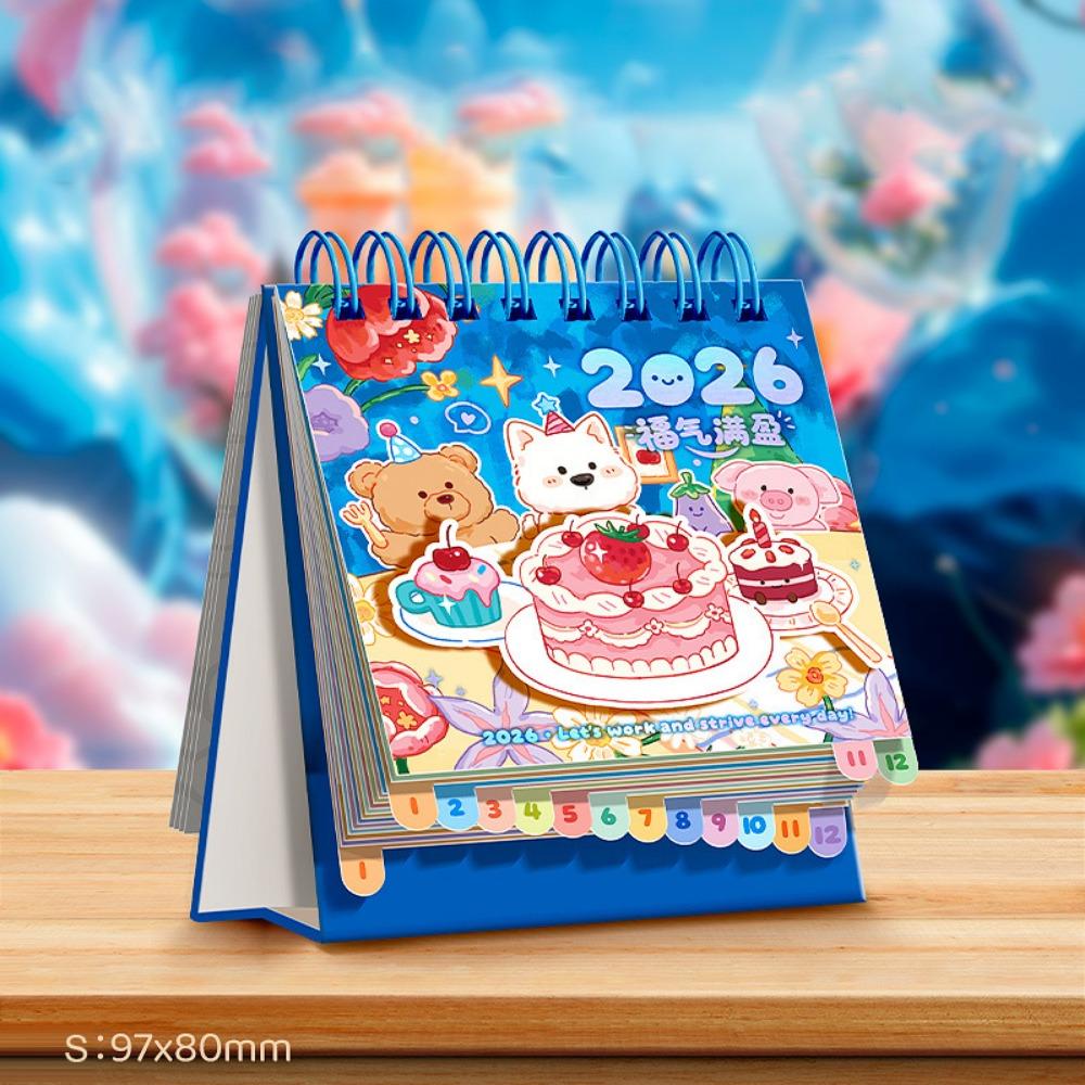 Memo Notes 2026 Desk Calendar One Month to View Coil Binding Tabletop Schedule Cartoon Monthly & Daily Planner Home