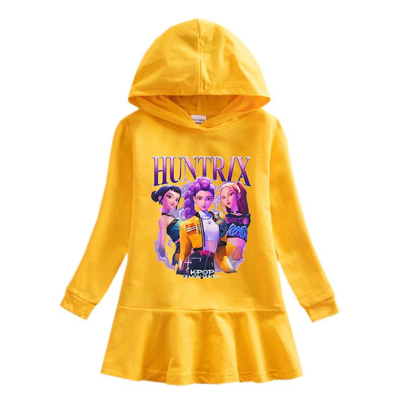 Girls Kpop Rumi Zoey Mira Hunters Printed Cotton Ruffle Hooded Dress