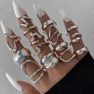 1 Set Vintage Metallringe für Damen Herren Geschenk Personalisiert Punk Hip Hop Unregelmäßig Übertrieben Knöchelringe