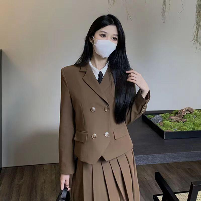 

Костюм в академическом стиле для женщин, комплект из 2 предметов с блейзером и юбкой, весна и осень XL хаки