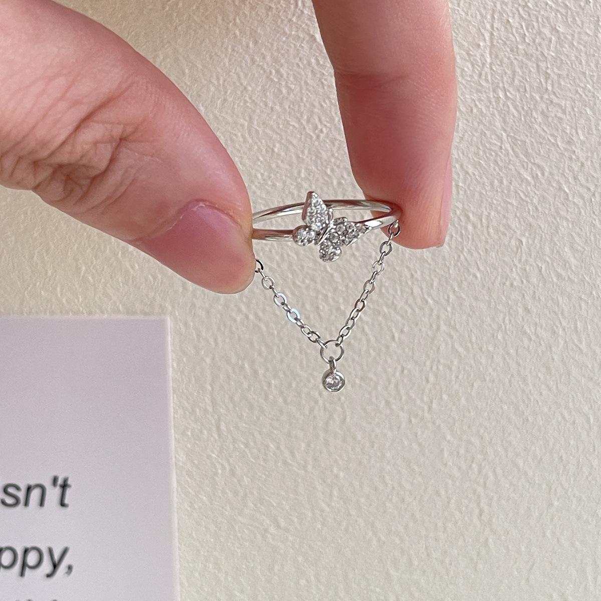 

Кольцо с бабочкой из стерлингового серебра 925 пробы, женское, легкое, роскошное, нишевое, цепочное кольцо, изысканное, высокого класса, модное, циркониевое, указательное кольцо opening adjustable