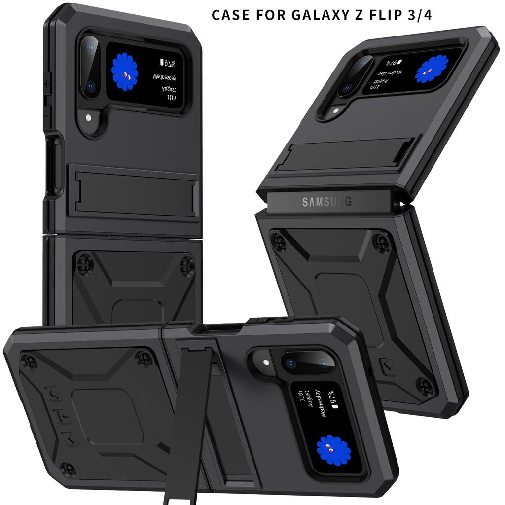 With Bracket+Full Protective For Samsung Galaxy Z Flip 4 5G 2025 Case Kickstand Dual Layer Protective Shockproof for Z Flip 3/4