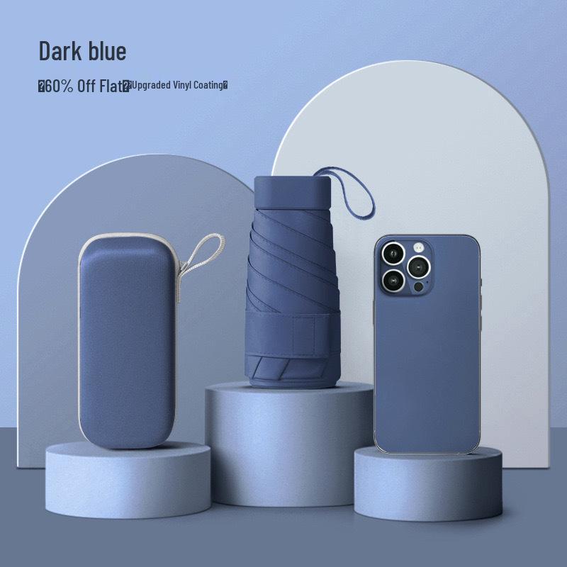 Five-Fold UV Protection Compact Sun and Rain Umbrella, Black Glue Coating.
