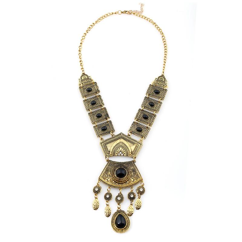 Style Simulation Ethnic Gemstone Decoration Women Metal Necklace With Tassel