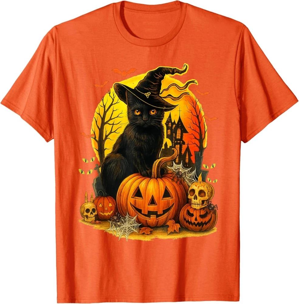 Halloween Black Cat Witch and Pumpkin Unisex TShirt S