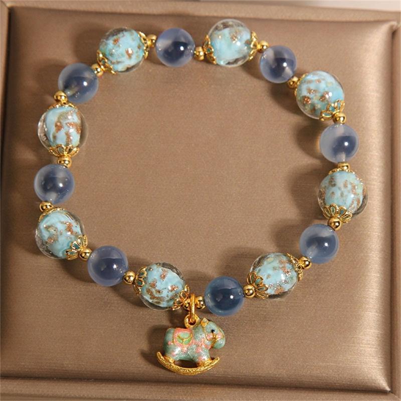 Natural Blue Agate Crystal Bracelet Glowing In Dark for Night Visibility Comfortable Daily Wear Unique Texture Design