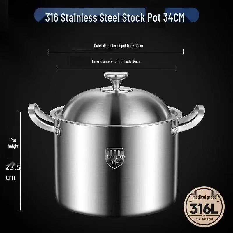 Extra Tall 316 Stainless Steel Stock Pot - Food-Grade, Deepened & Thickened, Large Capacity, Perfect for Stewing & Soups