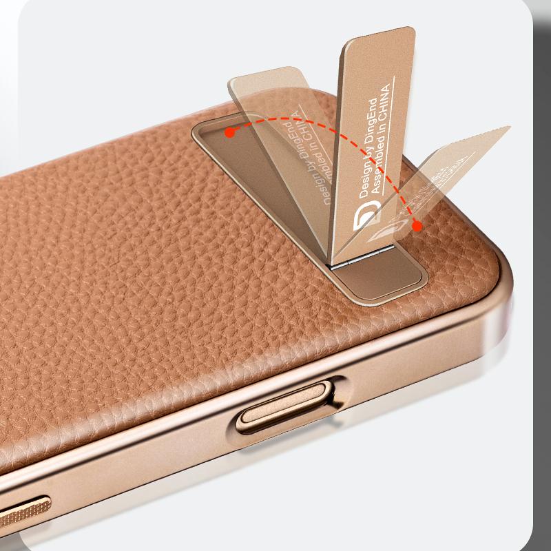 Plating Magnetic Leather Case For iPhone 17 Pro Max Funda iPhone 16 Pro Max 15 14 13 Luxury Folding Bracket Shockproof Phone Holder Cover