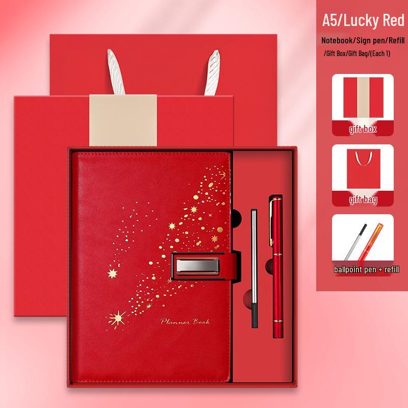 Set de regalo de cuaderno Star Double Line 2026: Libro de registro de reuniones de negocios y oficina de mayor grosor