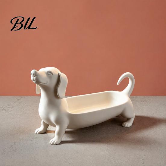 Desktop Storage Organizer Dachshund Jewelry Tray, Decorative for Rings Earrings And Keys, Office Desk Stationery Holder Cute Resin Animal Figurine
