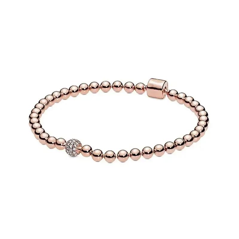 

Изысканный Новый S925 Стерлингового Серебра Классический Круглый Браслет-Цепочка С Круглой Пряжкой и Бисером Свет Роскошные Очаровательные Ювелирные Изделия Сюрприз Фестиваль Подарки 19cm розовый