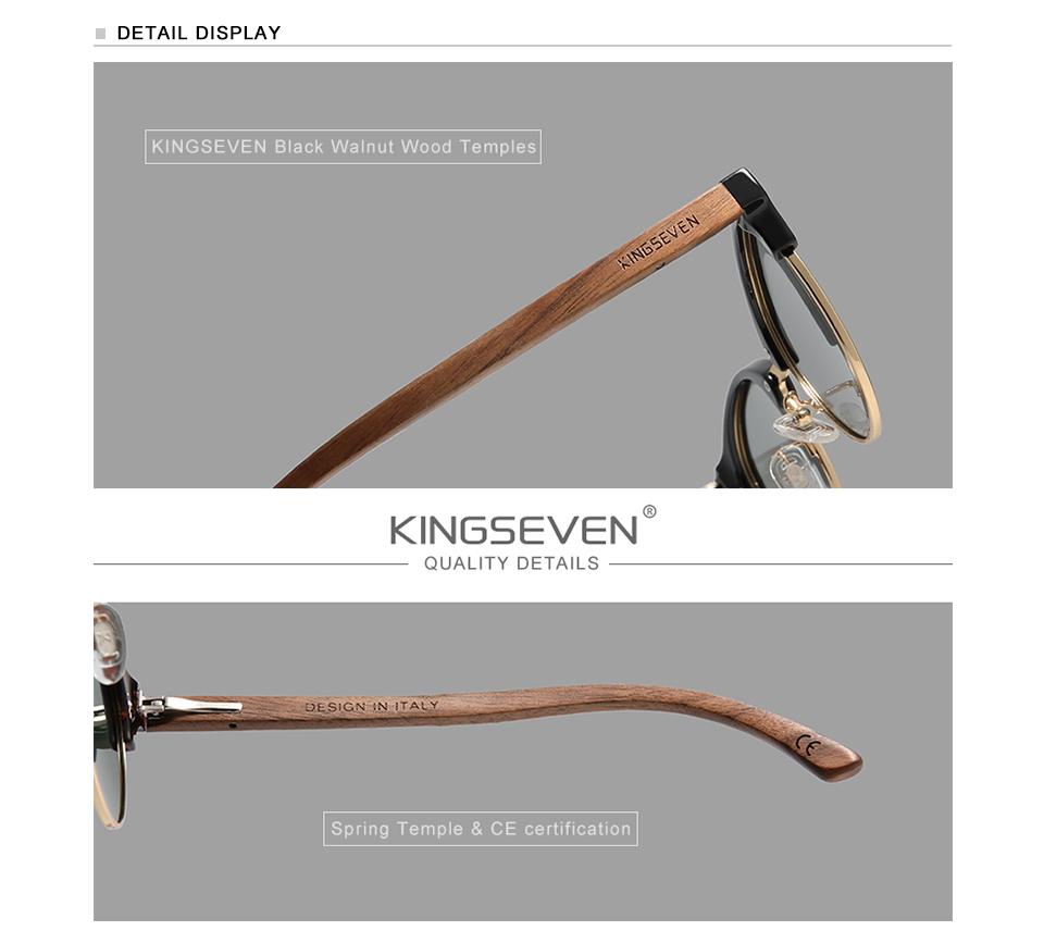 Kingseven Handmade Black Walnut Wood Men's Sunglasses Women Polarized Mirror Lens Sun Glasses Male UV400 Oculos W5517