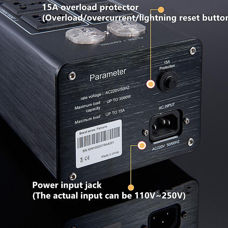 3000W 15A Filtre d'alimentation secteur audio Prise d'alimentation Affichage numérique LED Filtre de bruit audio Protection contre la foudre P20