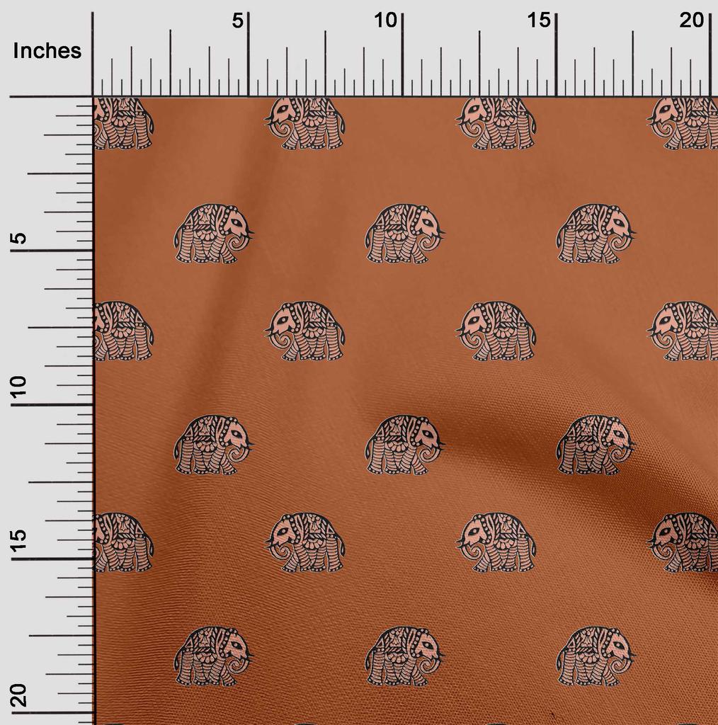 oneOone Cotton Flex Fabric Elephant Block Printed Craft Fabric BTY 40 Inch