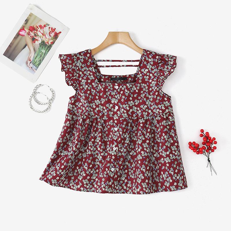 ZANZEA Women Casual Square Collar Cap Sleeve Summer Floral Blouse
