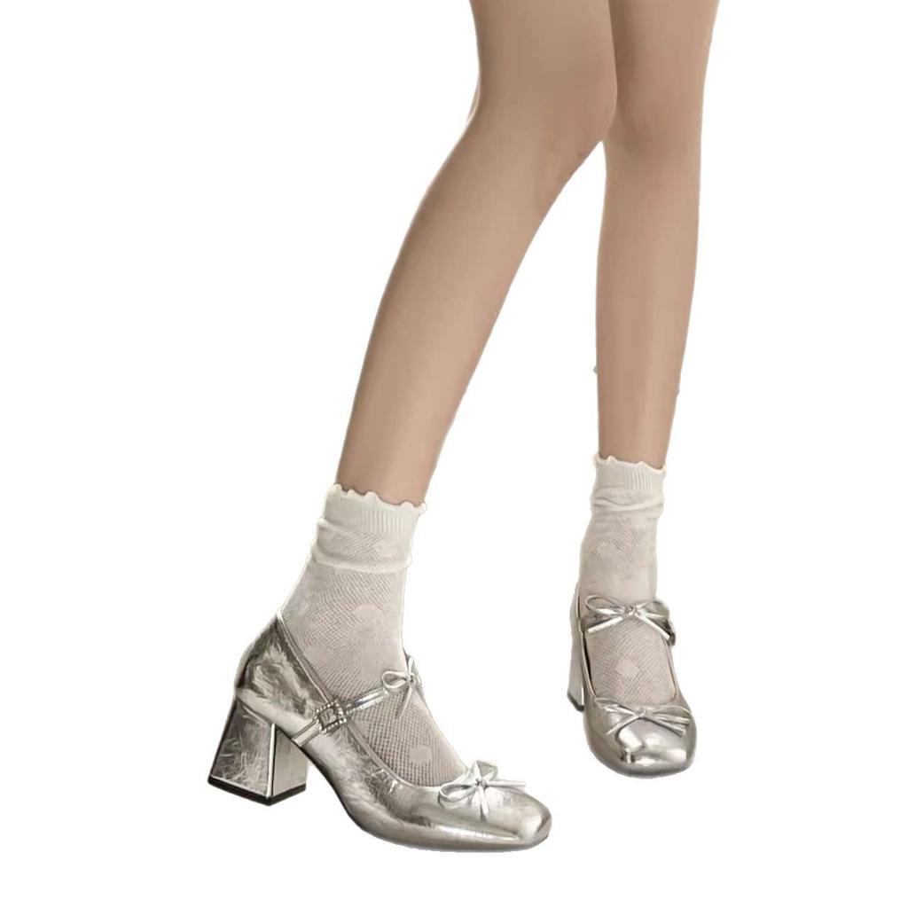 New Thick High Heels 2025 Mary Jane Small Leather Shoes Retro Spring and Summer Skirt Style with Shallow Single Shoes Women